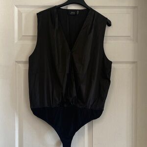 VICI Black Satin-Look V-Neck Sleeveless Bodysuit